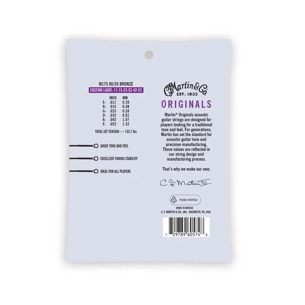 Martin MA175 80/20 Bronze Custom Light Acoustic Guitar Strings