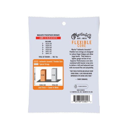Martin Authentic Acoustic Flexible Core Guitar Strings Phosphor Bronze .012 - .054 Light Tommy's Choice