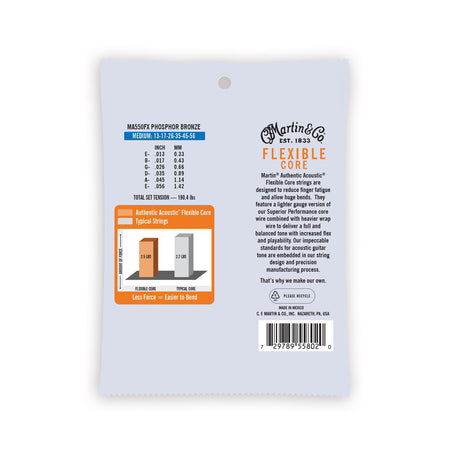 Martin Authentic Acoustic Flexible Core Guitar Strings Phosphor Bronze .013 - .056 Medium