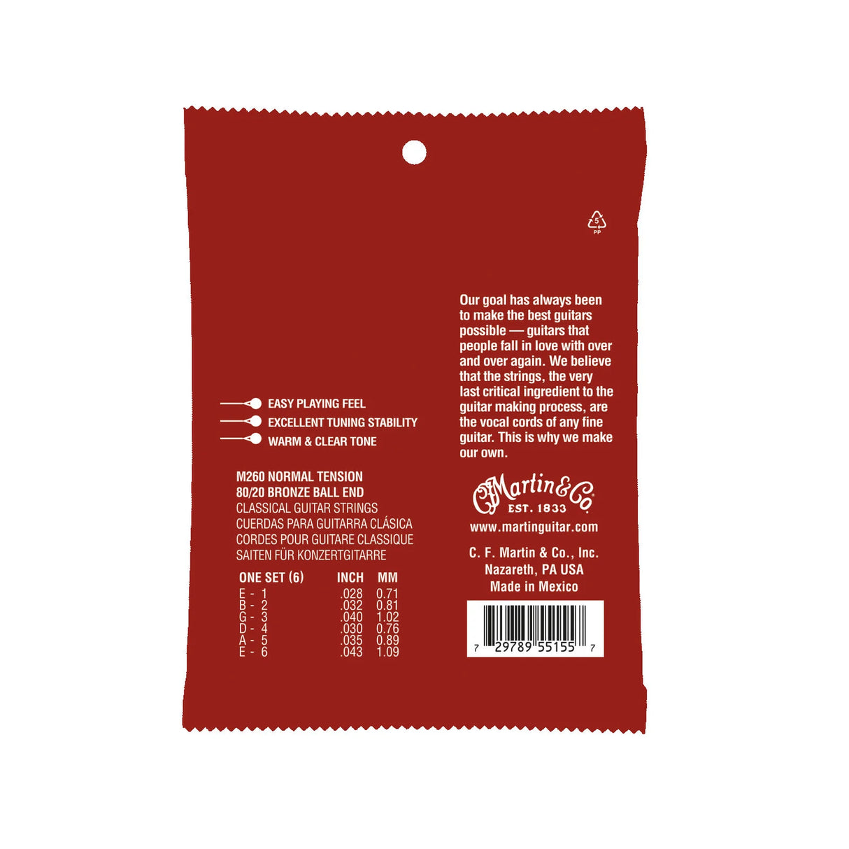 Martin M260 Classical 80/20 Bronze Ball End Nylon Strings - Normal Tension