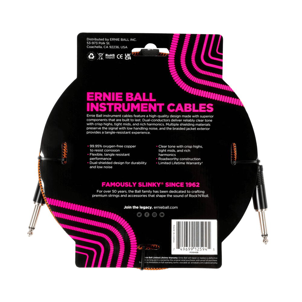 Ernie Ball Braided Instrument Cable Straight/Straight 10ft - Red/Black