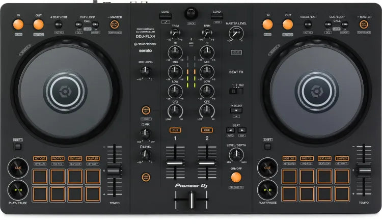 Pioneer DJ DDJ-FLX4 2-deck Digital DJ Controller for rekordbox dj Software & Serato DJ Lite (Included), with 16  Performance Pads and 2-channel USB Interface