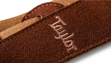 Taylor 2.5" Embroidered Suede Guitar Strap - Chocolate Brown
