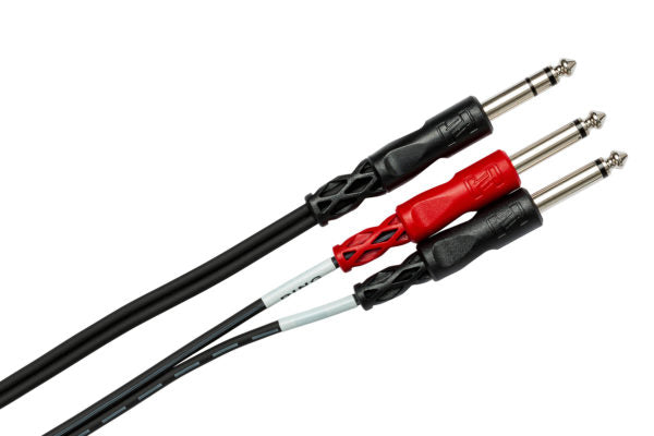 Hosa STP-201RR Insert Cable, Right-angle 1/4 in TRS to Dual Right-angle 1/4 in TS, 1 m