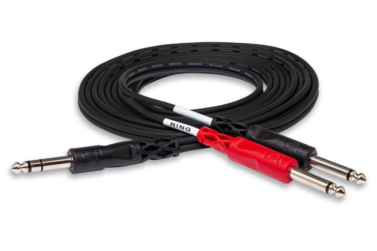Hosa STP-201RR Insert Cable, Right-angle 1/4 in TRS to Dual Right-angle 1/4 in TS, 1 m
