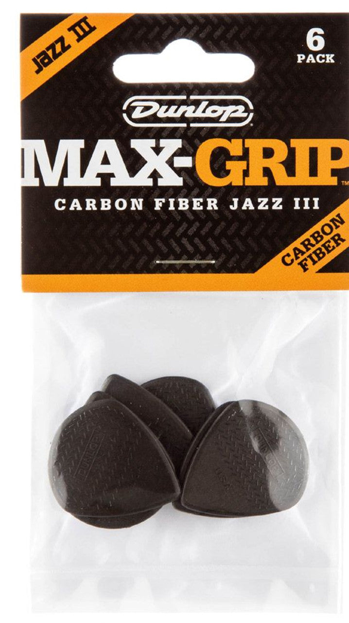 Dunlop Max Grip Jazz III Carbon Fiber Guitar Picks 6-Pack