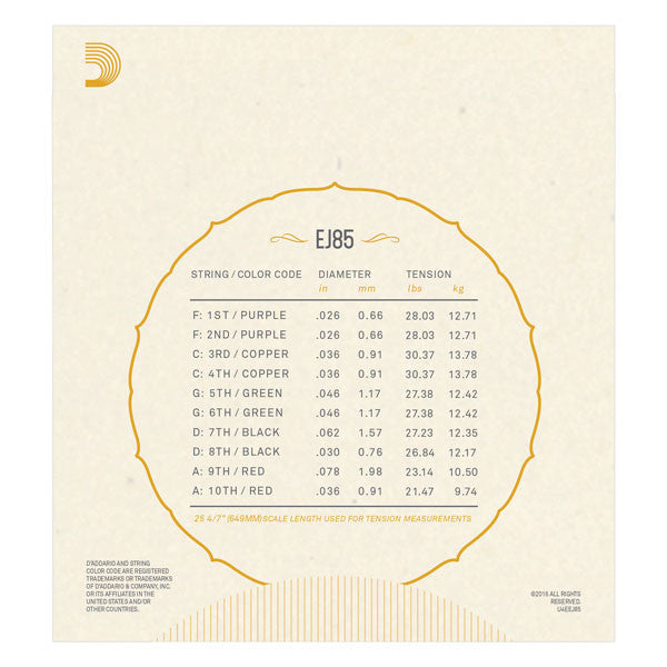 D'addario EJ85 Bajo Quinto 10-String Phosphor Bronze