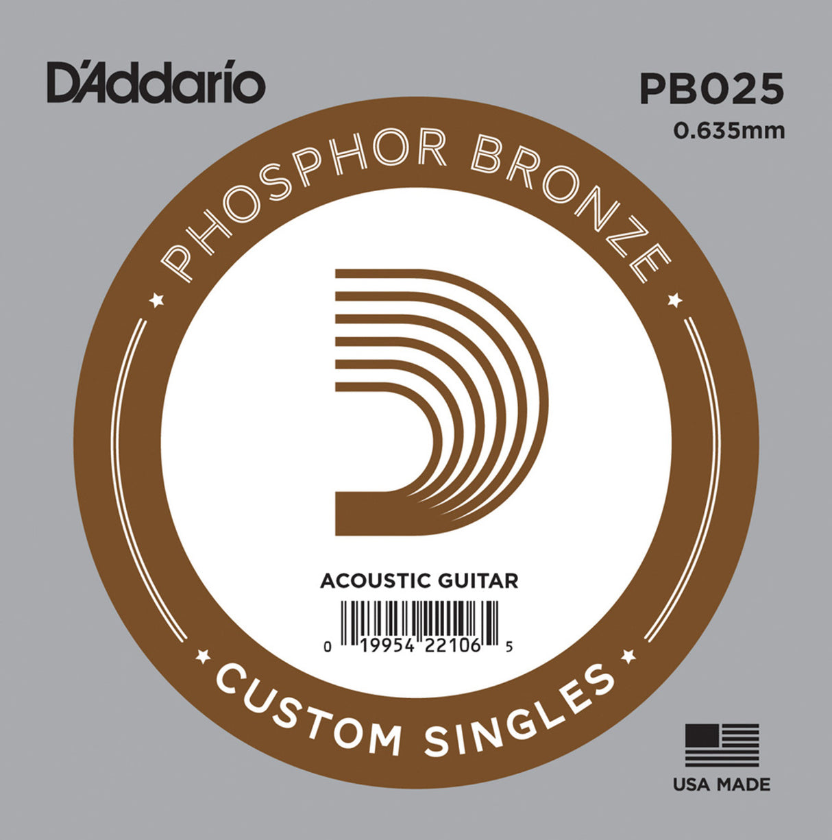 D'Addario .025 Phosphor Bronze Acoustic Single String PB025