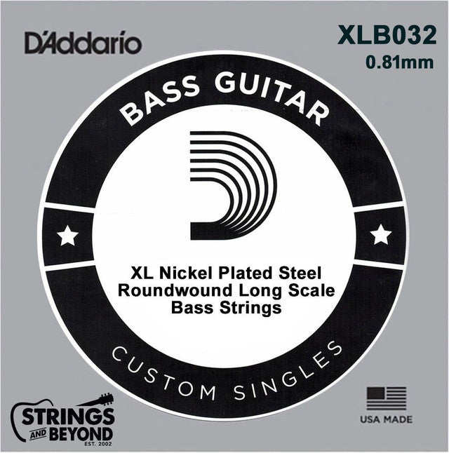 D'Addario XL Long Scale Nickel Wound Single Electric Bass String .032