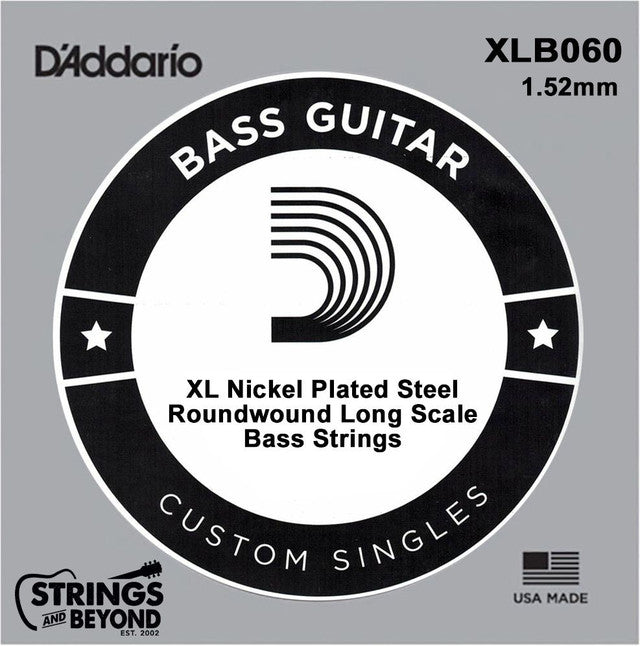 D'Addario XL Long Scale Nickel Wound Single Electric Bass Strings .060