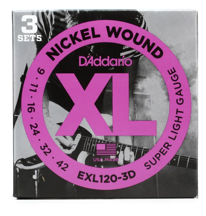 D'Addario EXL120 XL Nickel Wound Electric Guitar Strings - .009-.042 Regular Light (3-pack)