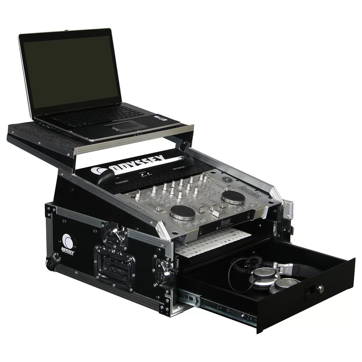 Odyssey 10U Top Slanted 2U Bottom Vertical Pro Combo Rack with Glide Platform