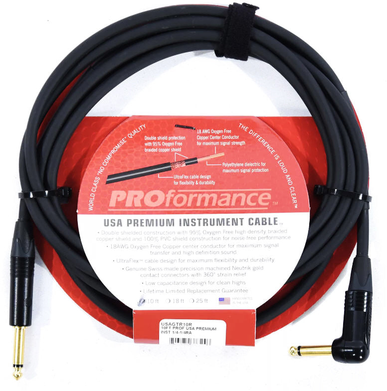 PROFormance USAGTR10R Premium Instrument Cable, Right-Angle to Straight, 10'