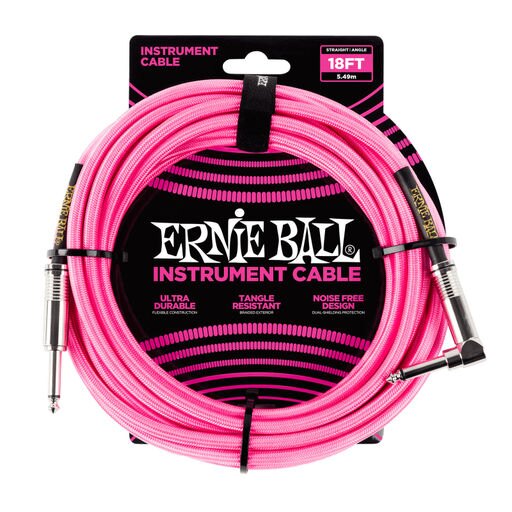 Ernie Ball 18' Braided Straight / Angle Instrument Cable - Neon Pink