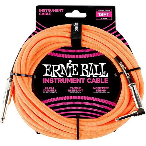 Ernie Ball 18' Right Angle Instrument Cable Orange