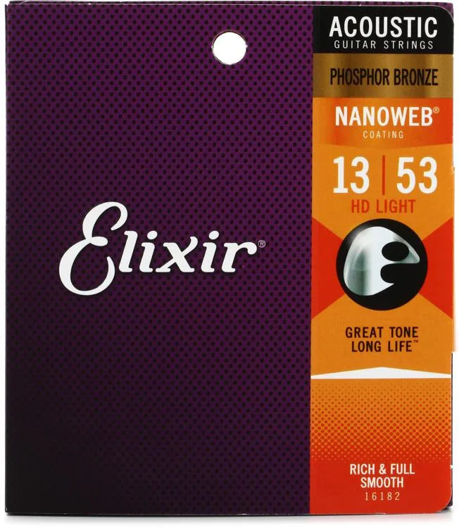 Elixir Strings 16182 Nanoweb Phosphor Bronze Acoustic Guitar Strings - .013-.053 HD Light