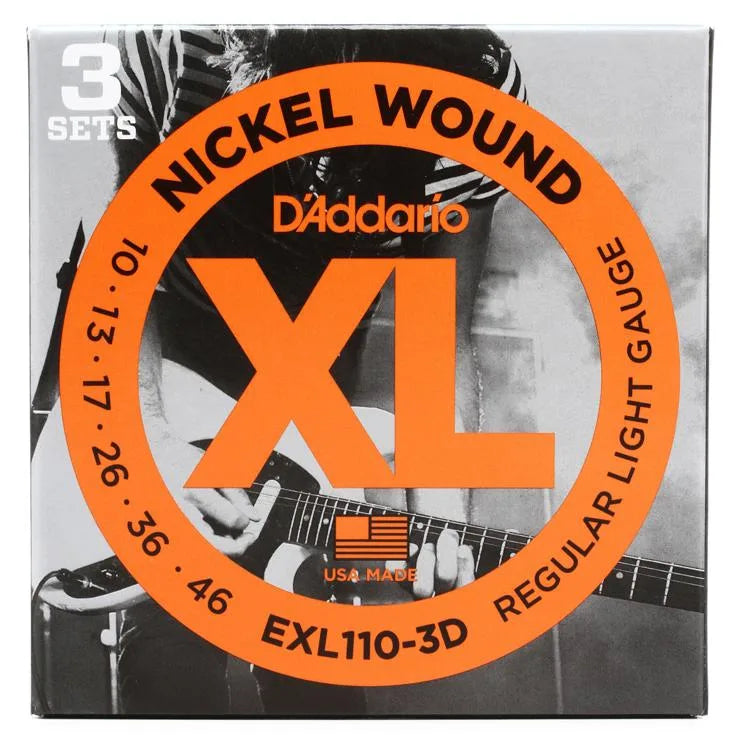 D'Addario EXL110 XL Nickel Wound Electric Guitar Strings - .010-.046 Regular Light (3-pack)