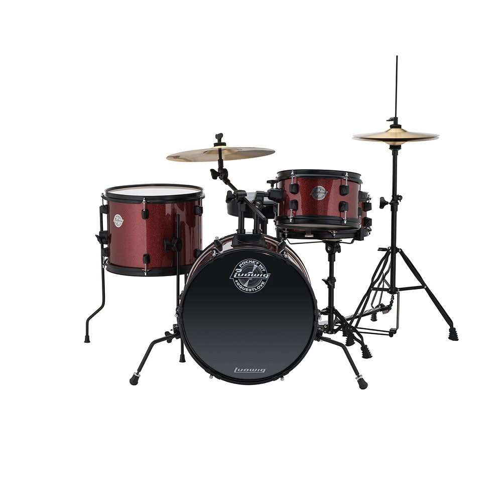 Ludwig Questlove Pocket Kit 4-Piece Complete Drum Set, Wine Red Sparkle
