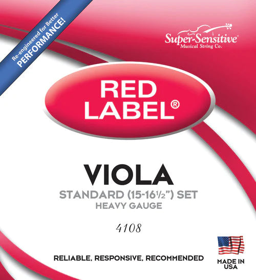 Super Sensitive 4108 Red Label Viola Nickel Standard String Set 15 - 16 1/2-Inch