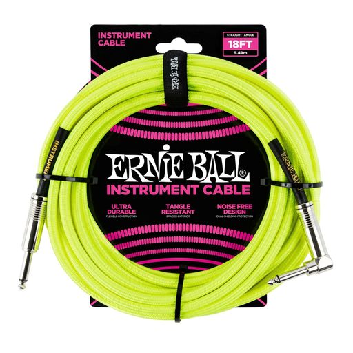 Ernie Ball 18' Right Angle Instrument Cable Yellow